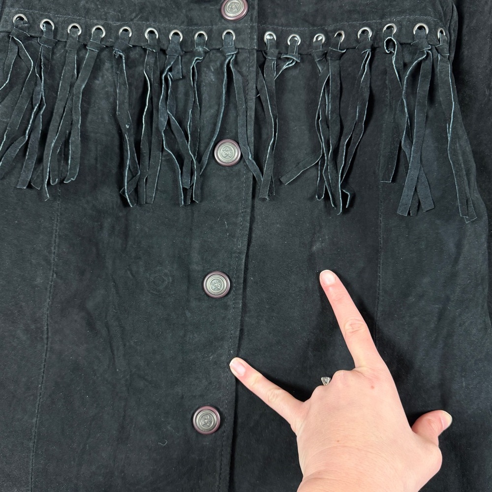 Vintage Excelled Collection Black Suede Leather Western Fringe Jacket Women’s XS - Picture 9 of 13